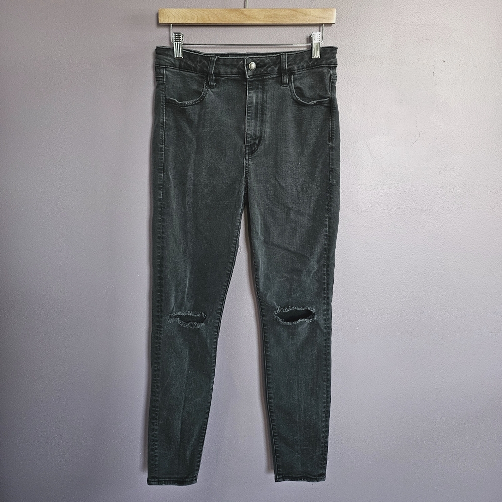 American Eagle Washed Black Distressed Super Stretch X Super Hi-Rise Jeggings